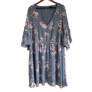 Torrid Floral Chiffon Skater Dress blue and pink size 5